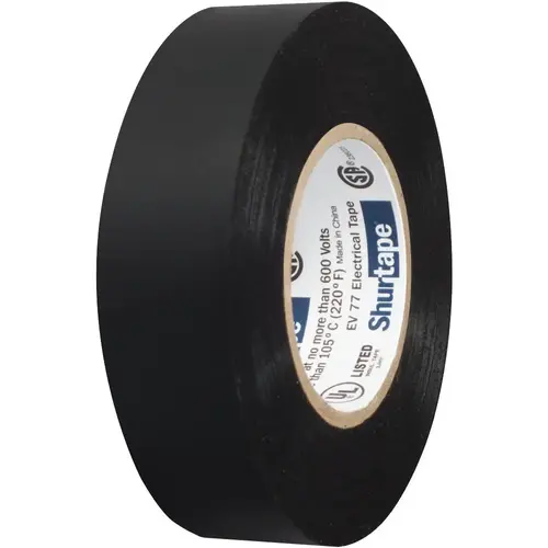 Shurtape EV 077 EV 77 Professional Grade All-Weather Vinyl Electrical Tape UL Listed/CSA Approved 7.0 Mil Black 3/4 Inch x 66 Feet 1 Roll 104706